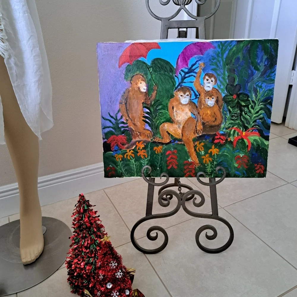 Colorful Monkey Painting with Umbrella - Picture 5 of 6